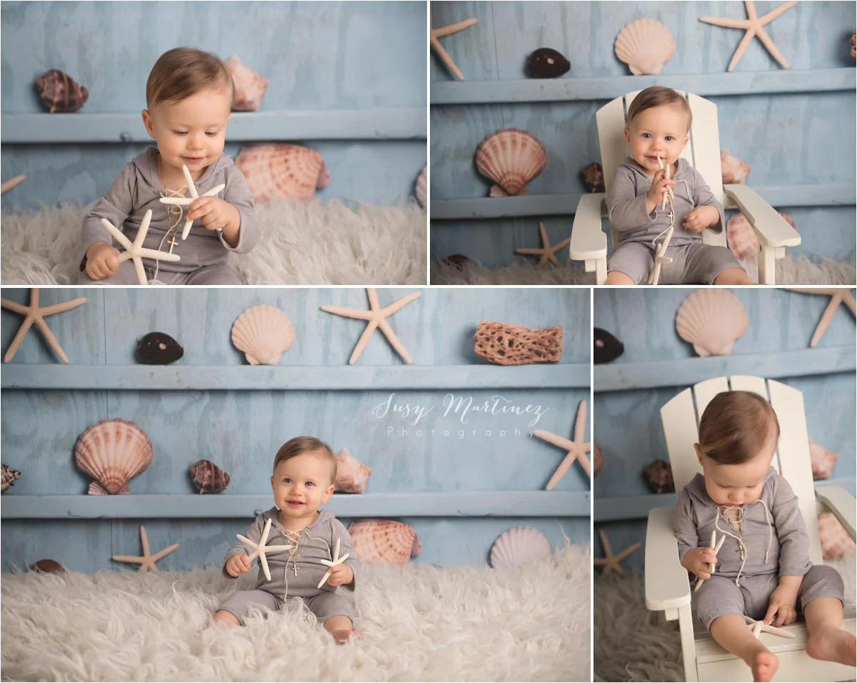 Cake Smash Session in Henderson | Studio Baby Photographer, seashells, summer