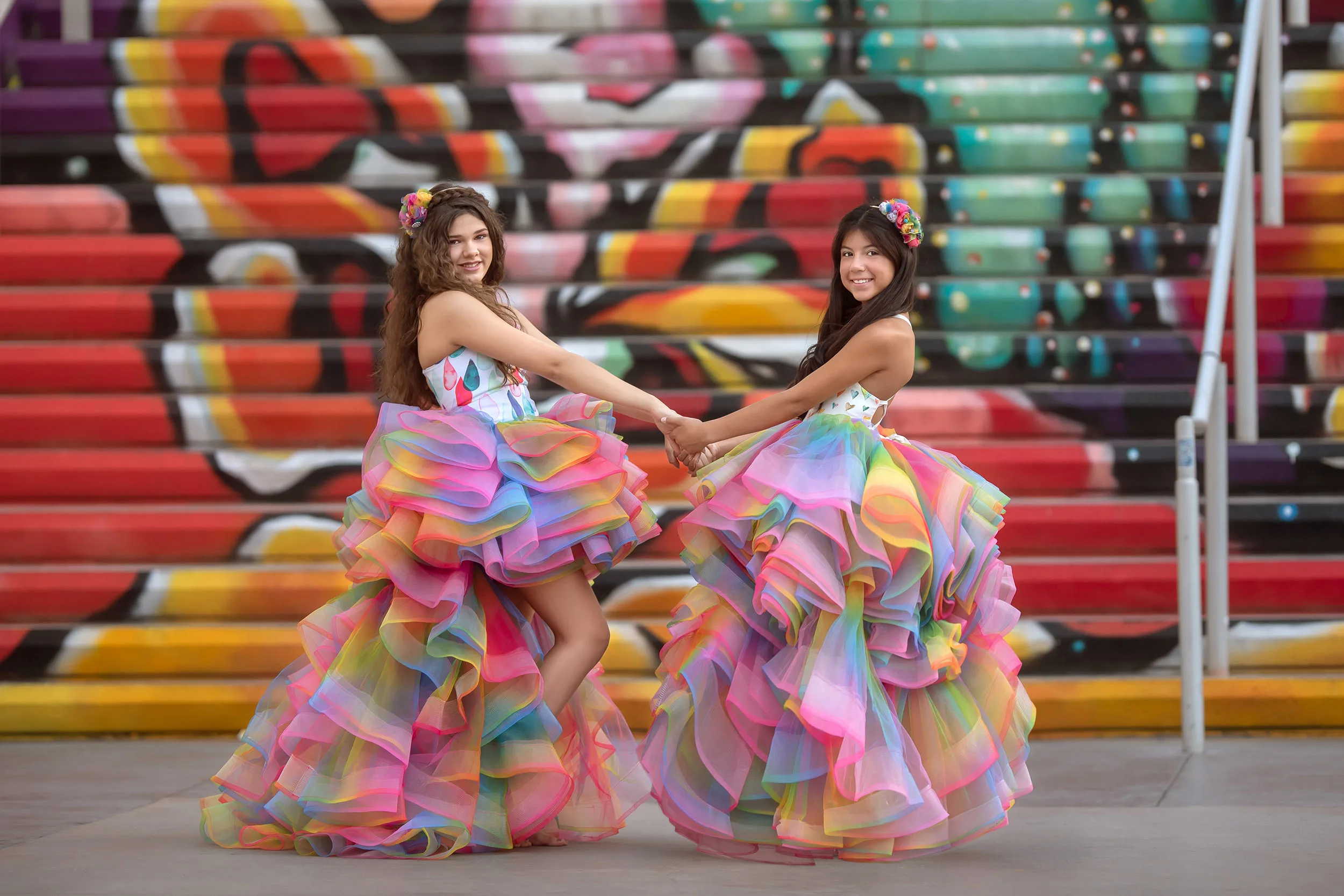 fine art child photographer las vegas rainbow couture gown