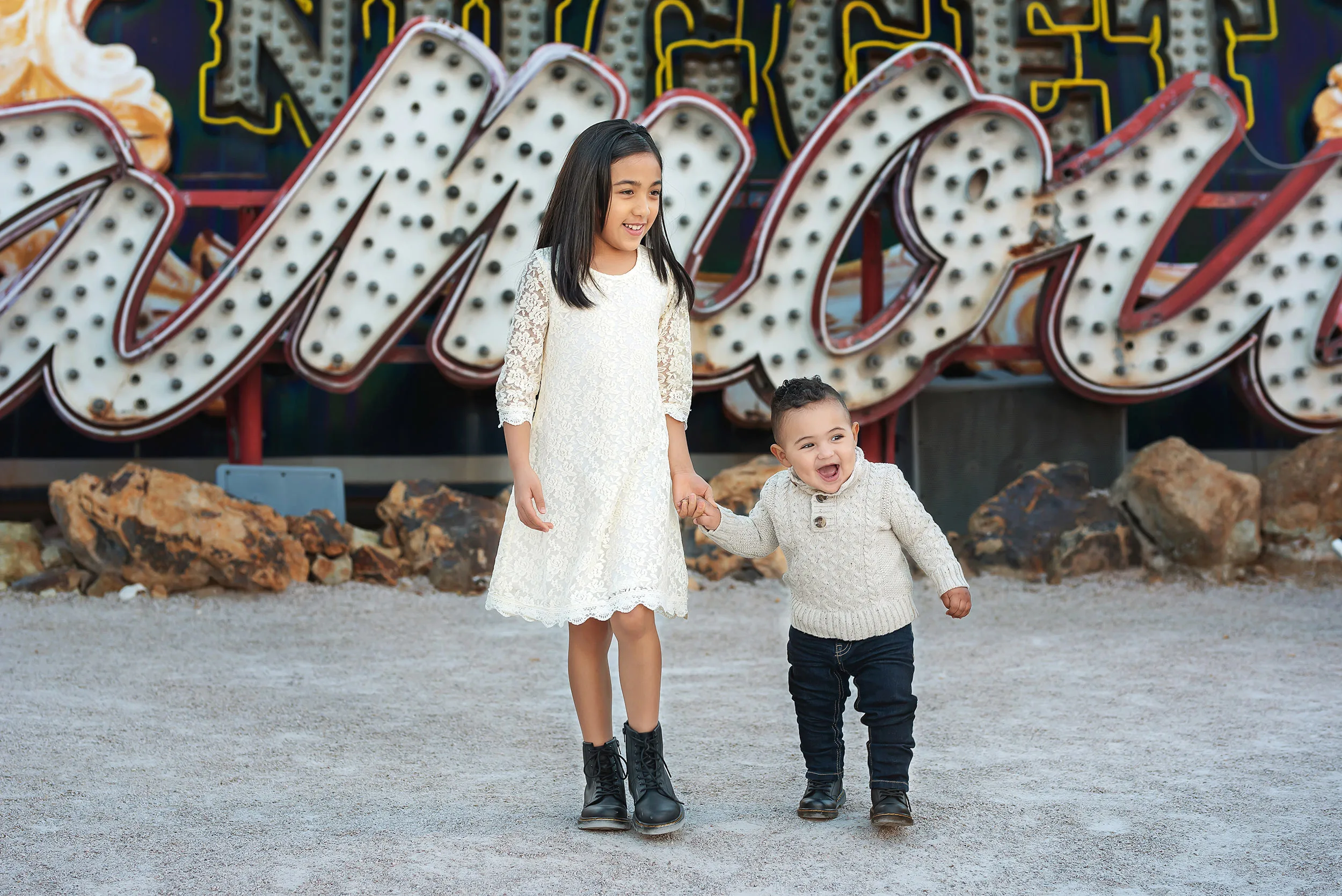 neon boneyard family photo session las vegas