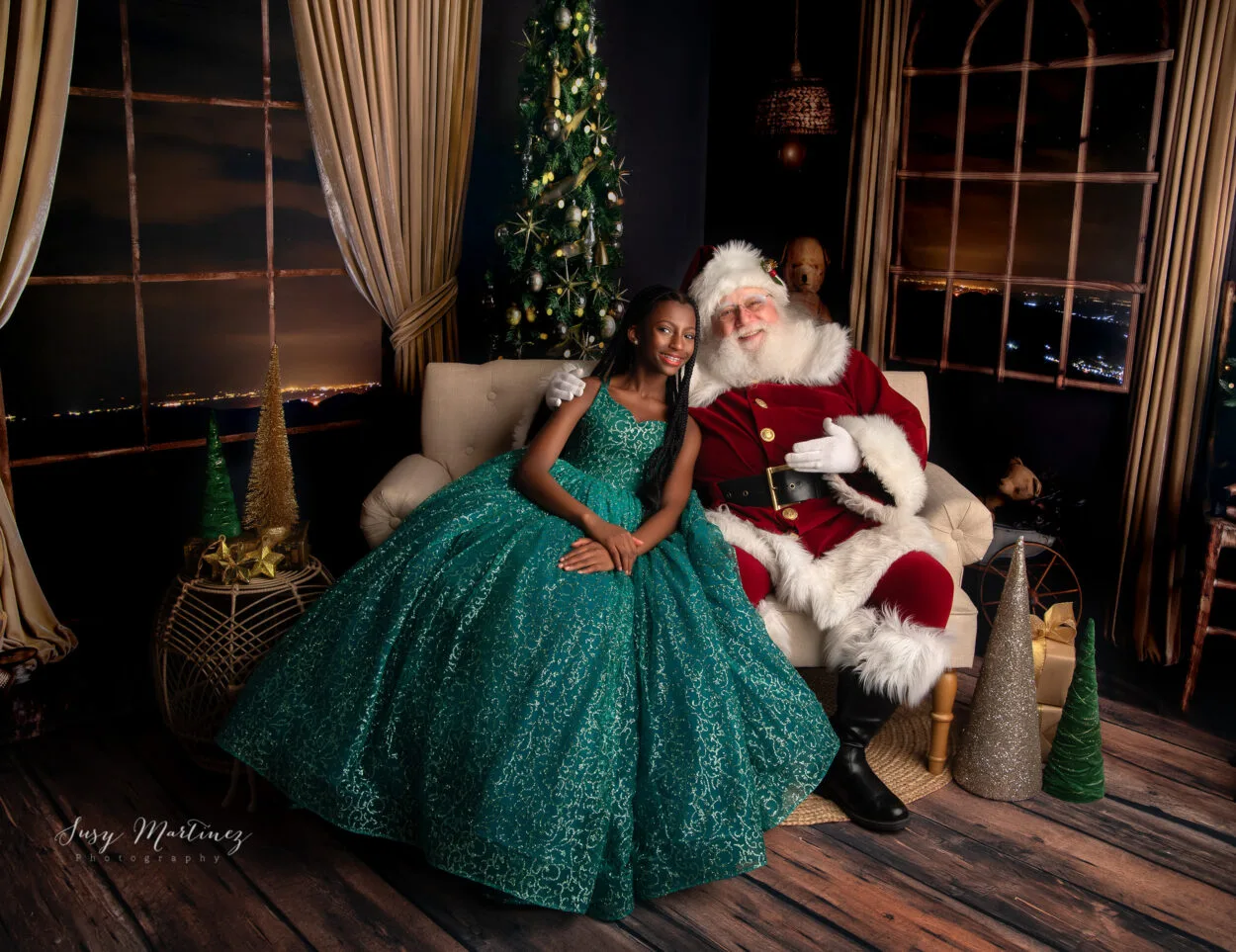 Christmas Models 0006 Sitting with Santa in holiday christmas set in Las Vegas